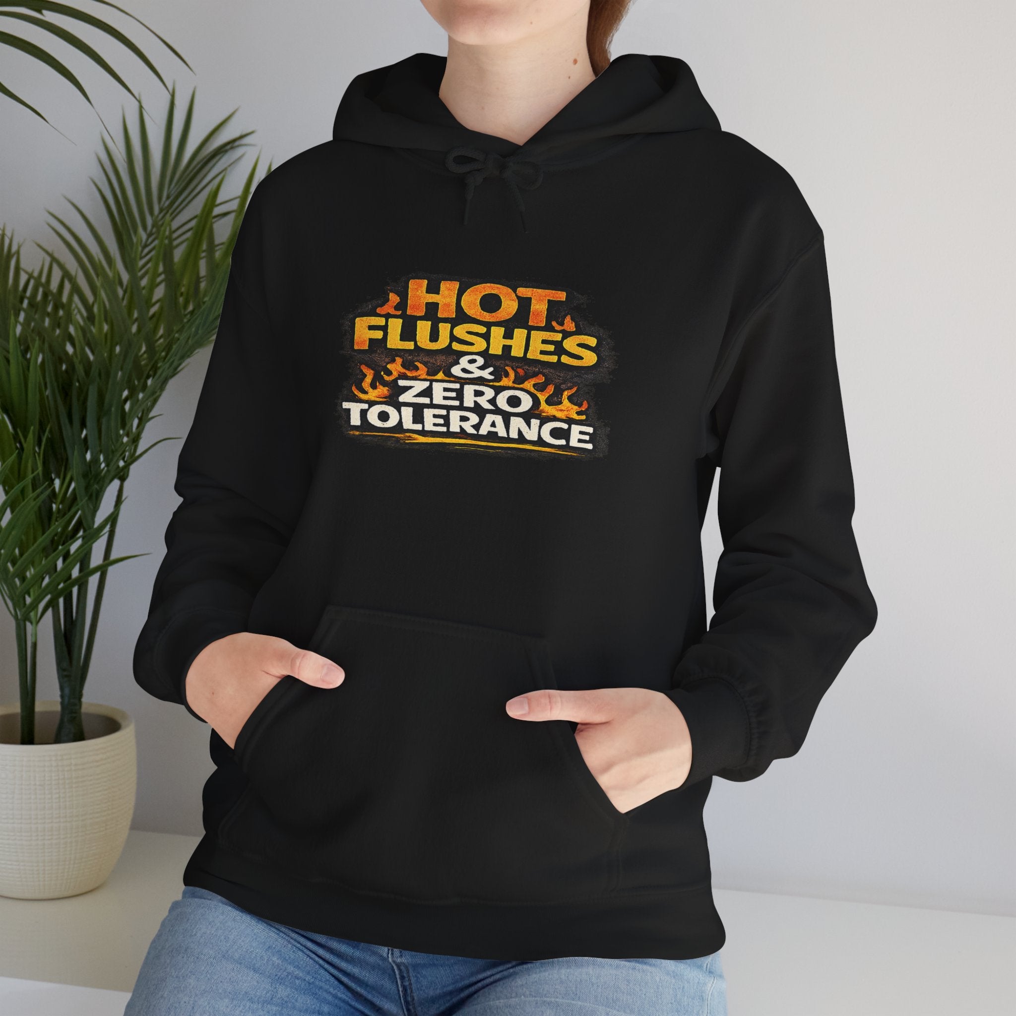 Hoodie - "Hot Flashes & Zero Tolerance" Retro Graphic Women’s Men’s Menopause Humor Pullover