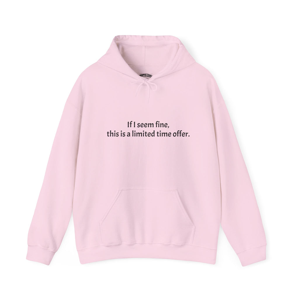 Hoodie — “If I seem fine, this is a limited time offer.” Minimal Comfort Pullover