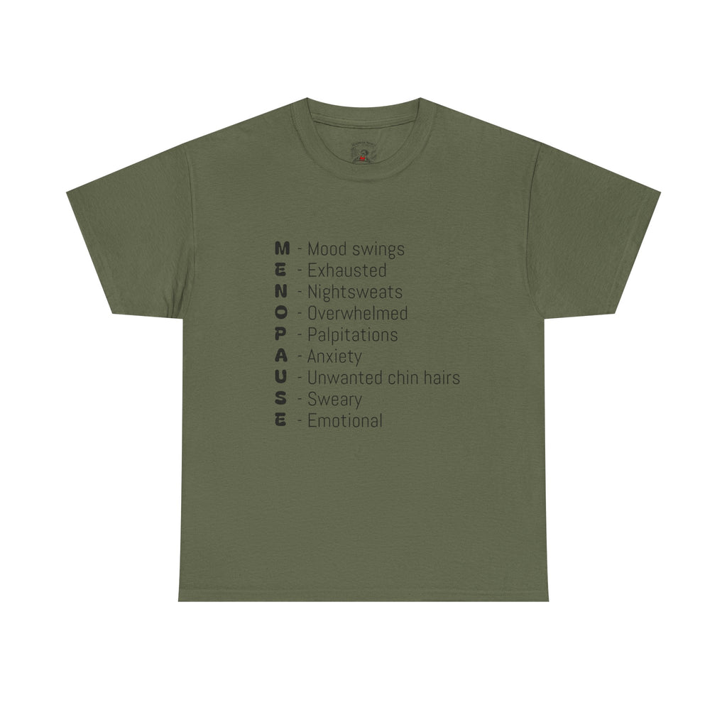 Menopause Symptoms List T-Shirt — Menopause Awareness Tee
