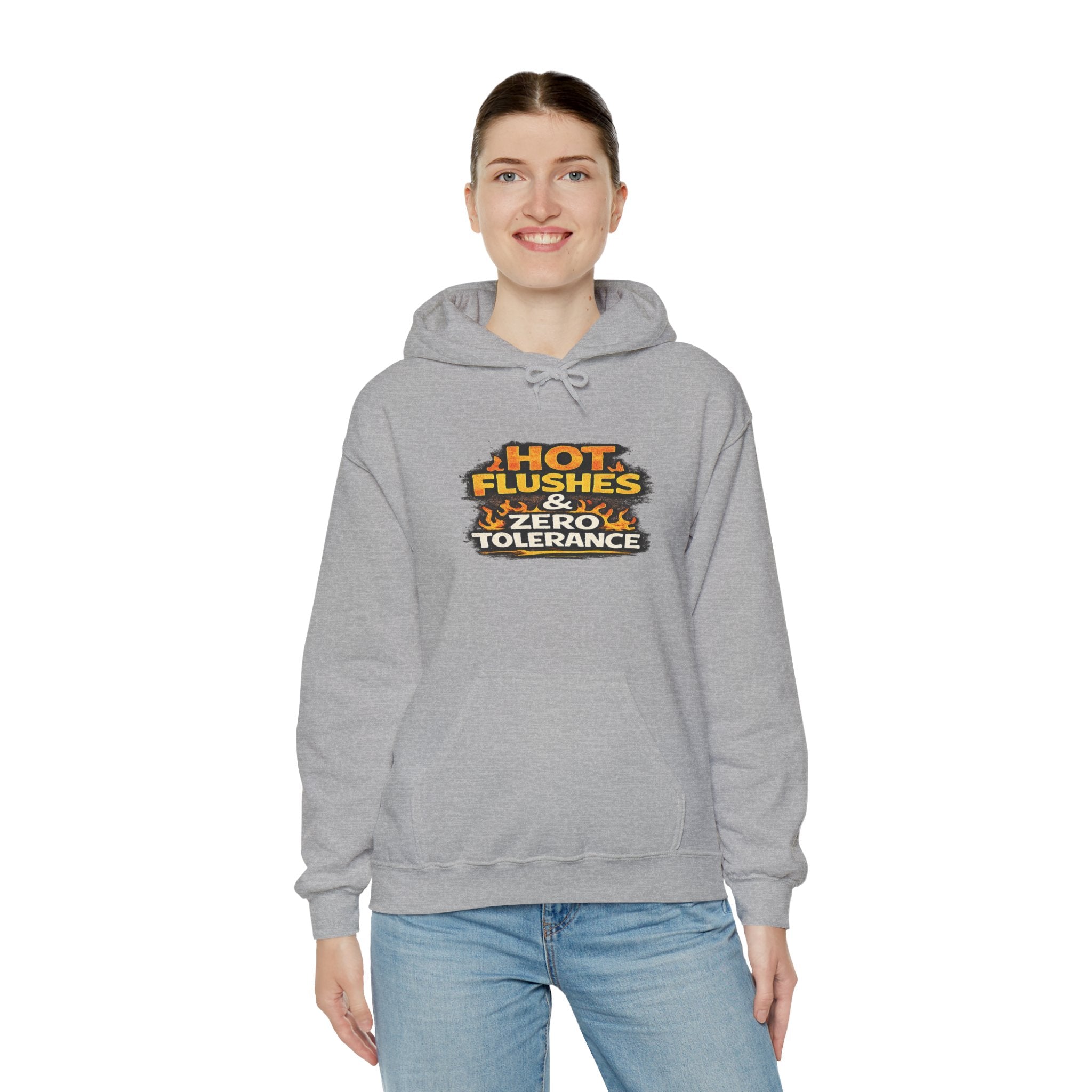 Hoodie - "Hot Flashes & Zero Tolerance" Retro Graphic Women’s Men’s Menopause Humor Pullover
