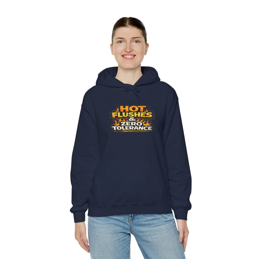 Hoodie - "Hot Flashes & Zero Tolerance" Retro Graphic Women’s Men’s Menopause Humor Pullover