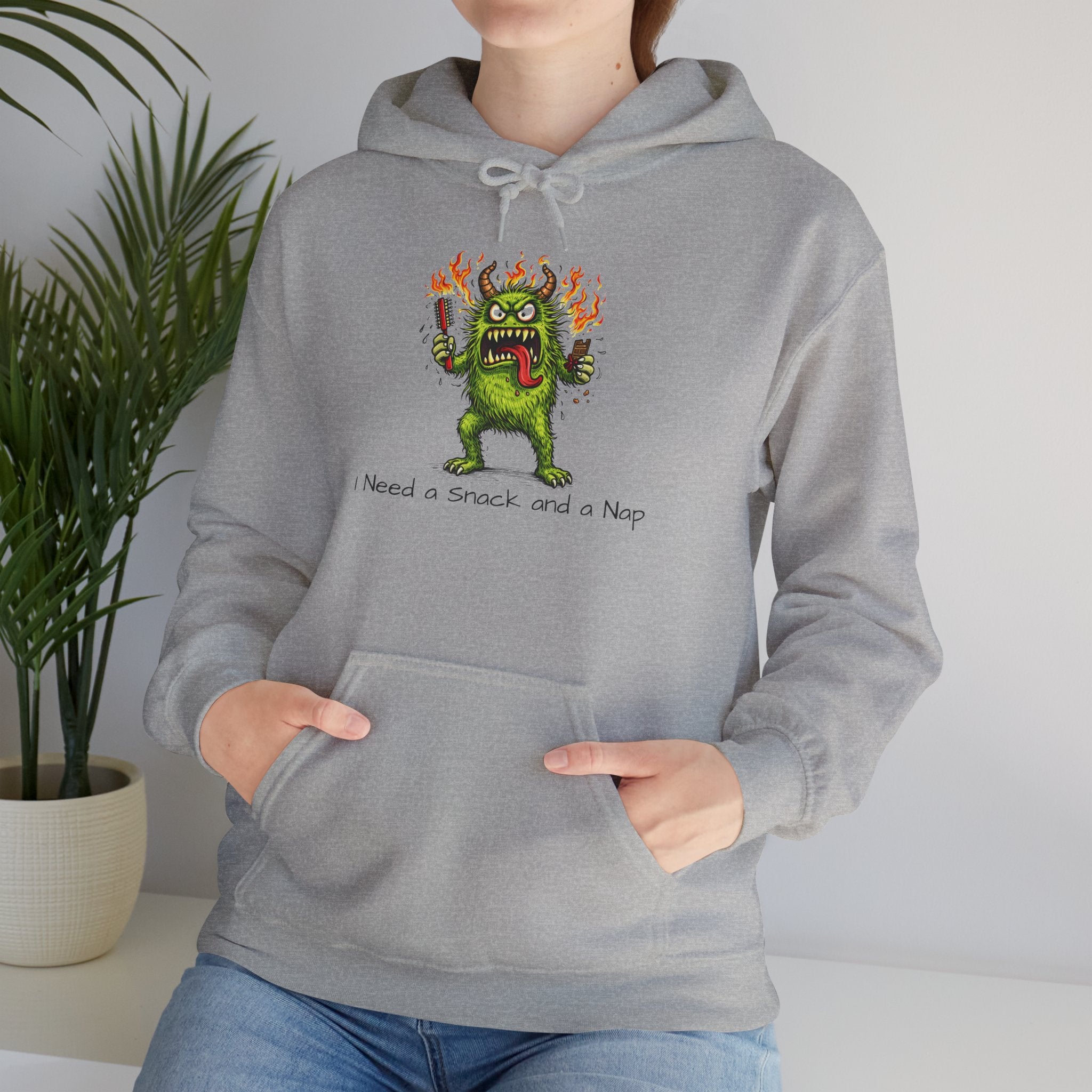 Hoodie - Meno Monster 'I Need a Snack and a Nap' Funny Monster Hoodie (Back: 'Not a Drama Queen, Just Menopausal')
