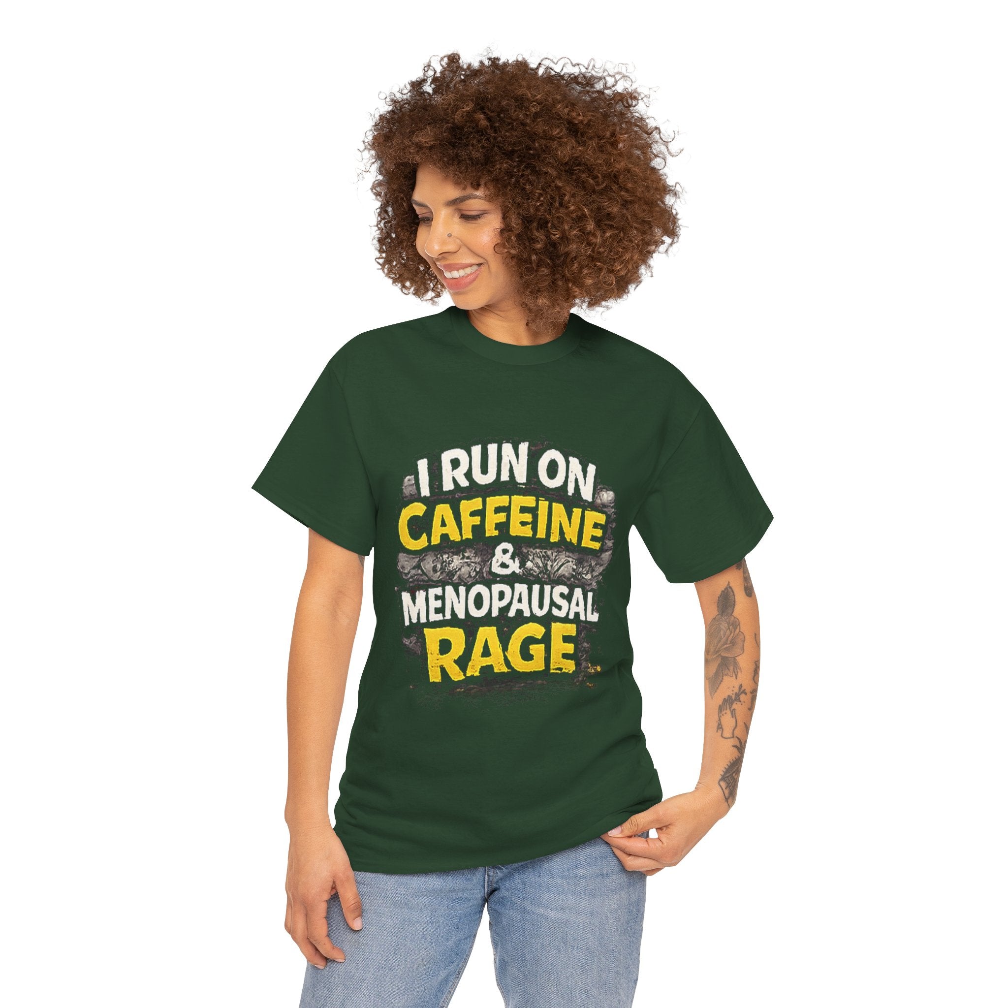 Menopause Tee — “I Run on Caffeine & Menopausal Rage” Funny Graphic T-Shirt