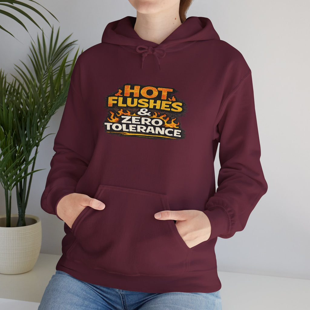 Hoodie - "Hot Flashes & Zero Tolerance" Retro Graphic Women’s Men’s Menopause Humor Pullover