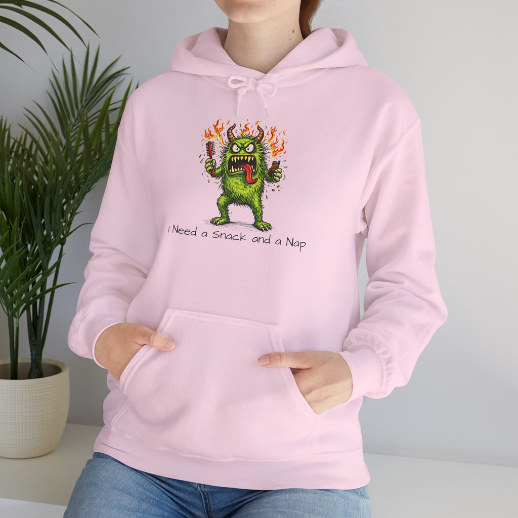 Hoodie - Meno Monster 'I Need a Snack and a Nap' Funny Monster Hoodie (Back: 'Not a Drama Queen, Just Menopausal')