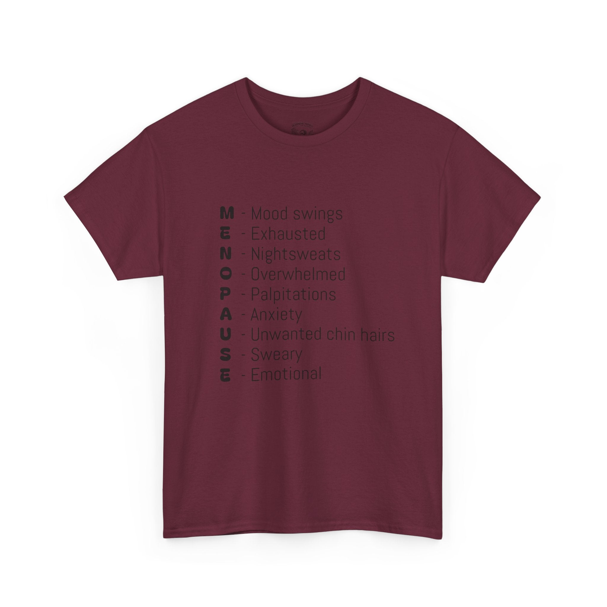 Menopause Symptoms List T-Shirt — Menopause Awareness Tee