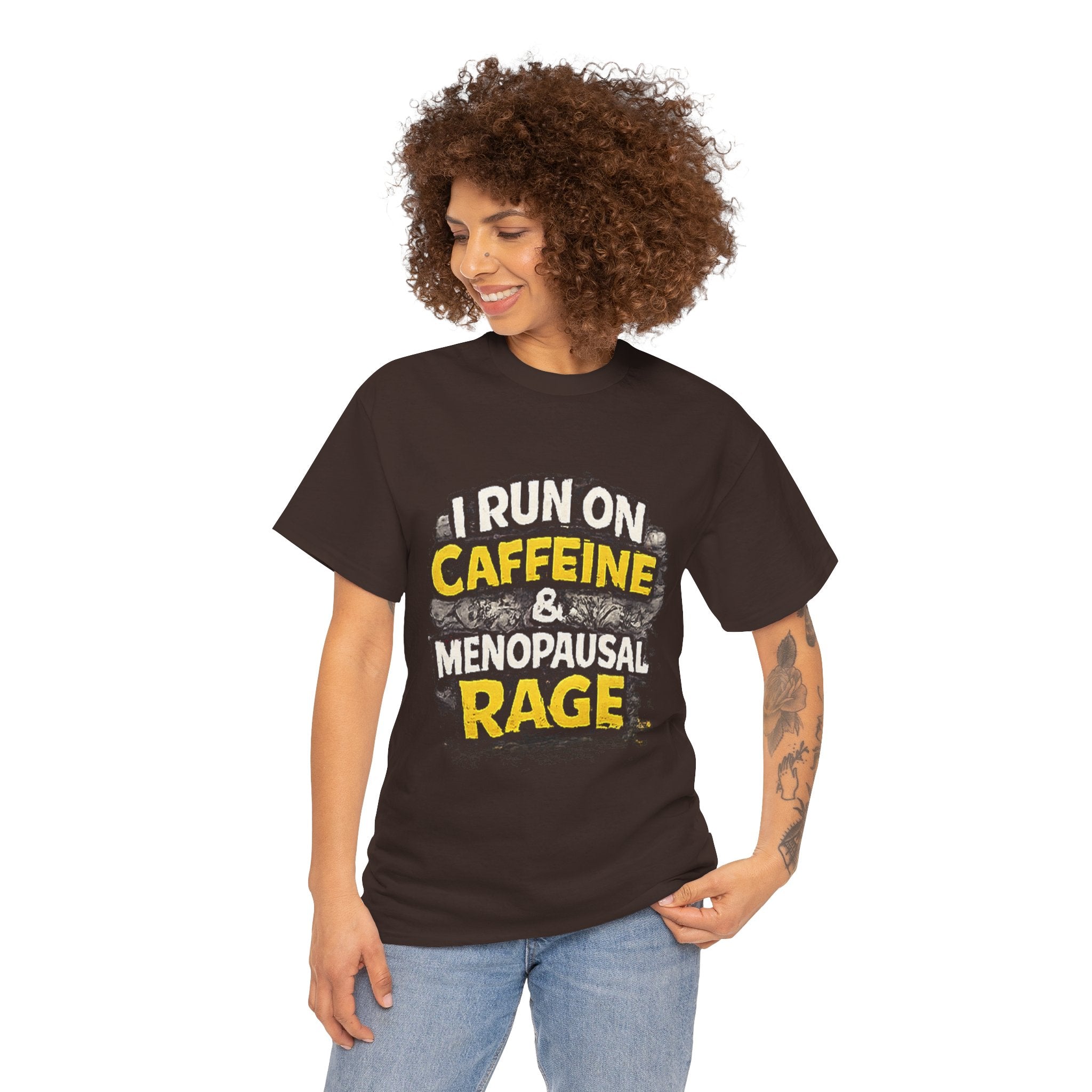 Menopause Tee — “I Run on Caffeine & Menopausal Rage” Funny Graphic T-Shirt
