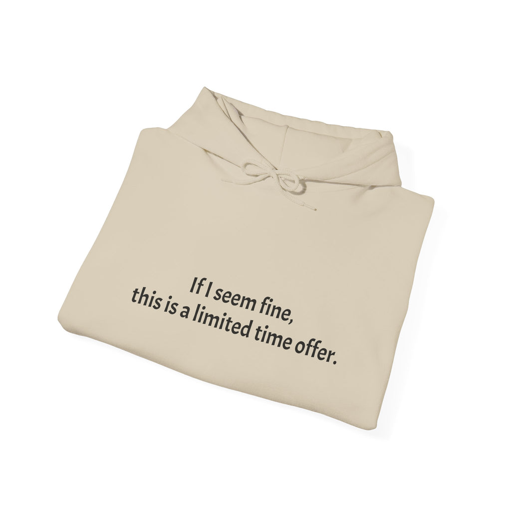 Hoodie — “If I seem fine, this is a limited time offer.” Minimal Comfort Pullover