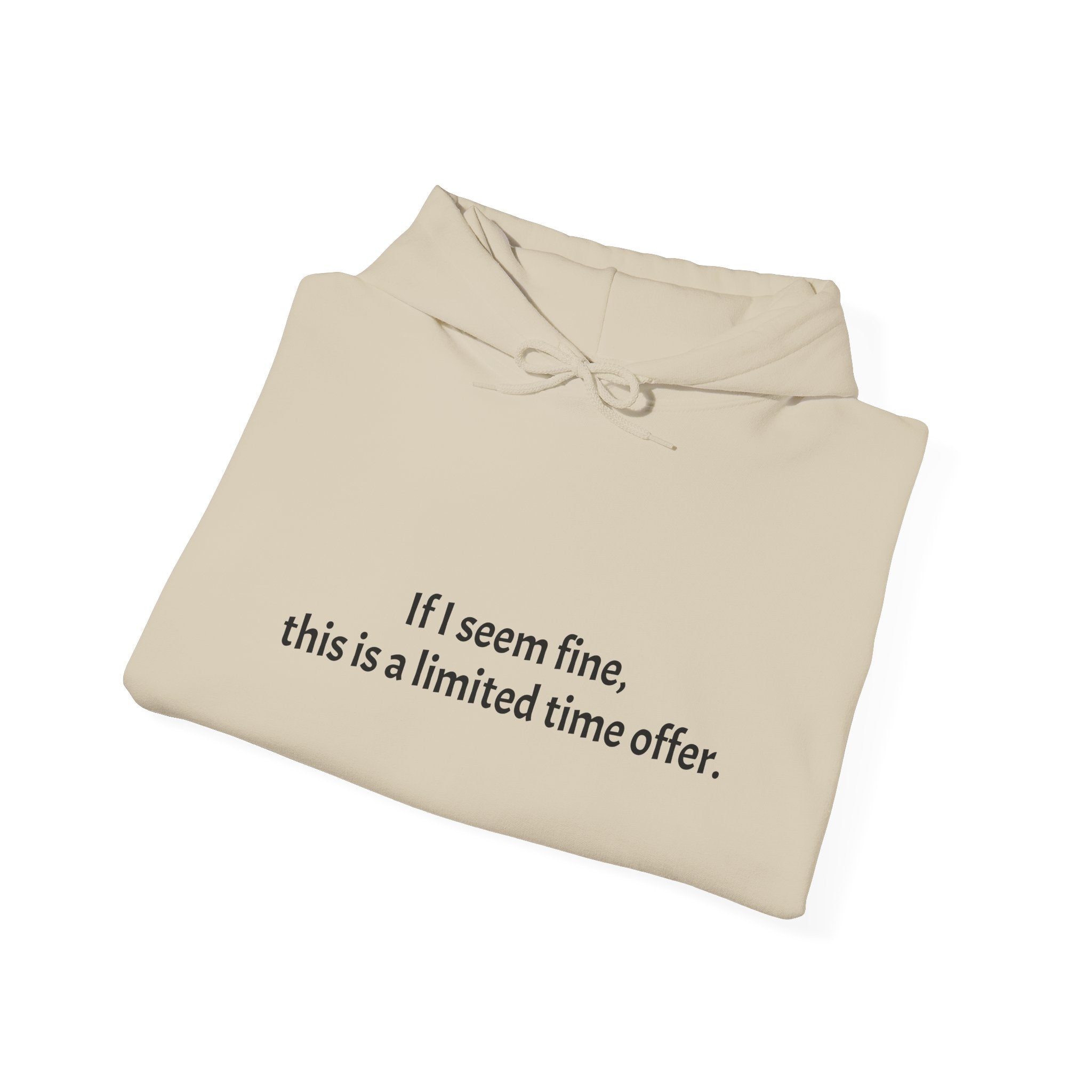 Hoodie — “If I seem fine, this is a limited time offer.” Minimal Comfort Pullover