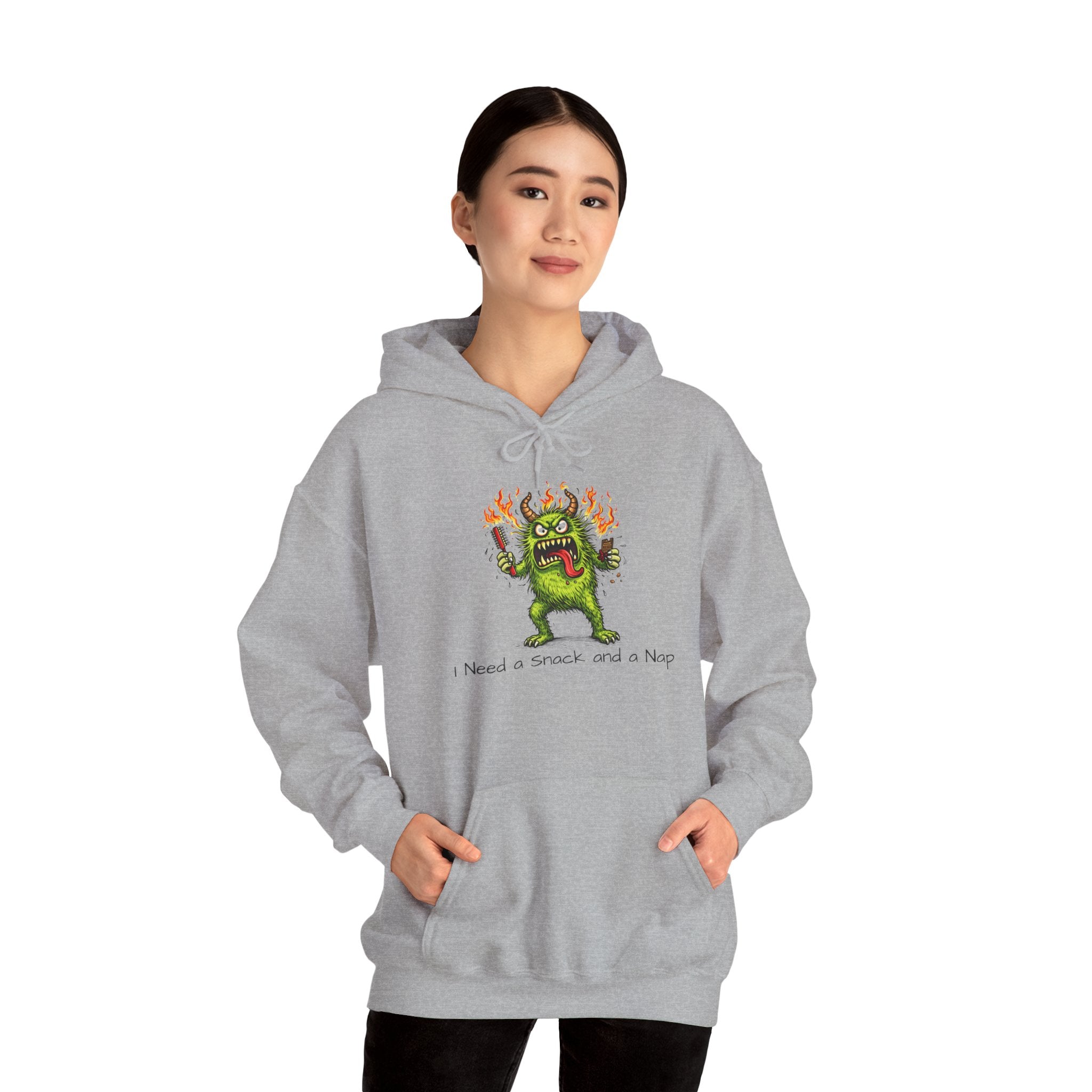 Hoodie - Meno Monster 'I Need a Snack and a Nap' Funny Monster Hoodie (Back: 'Not a Drama Queen, Just Menopausal')