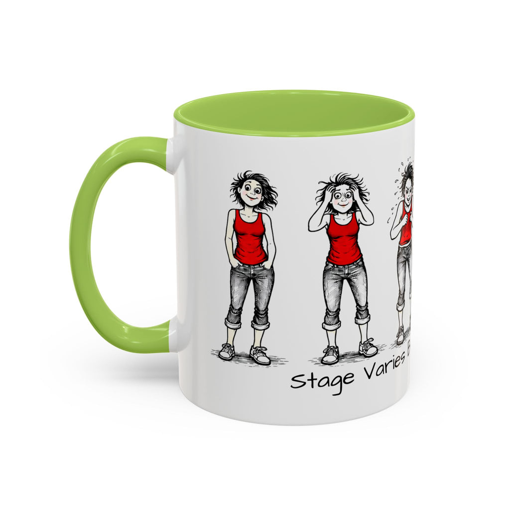 Coffee Mug — "Mood Varies By Day (Or Hourly)" Illustrated Sarcastic Cartoon USA/CAN