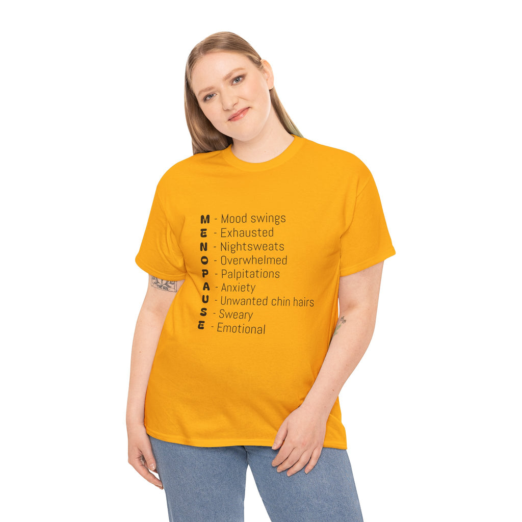 Menopause Symptoms List T-Shirt — Menopause Awareness Tee