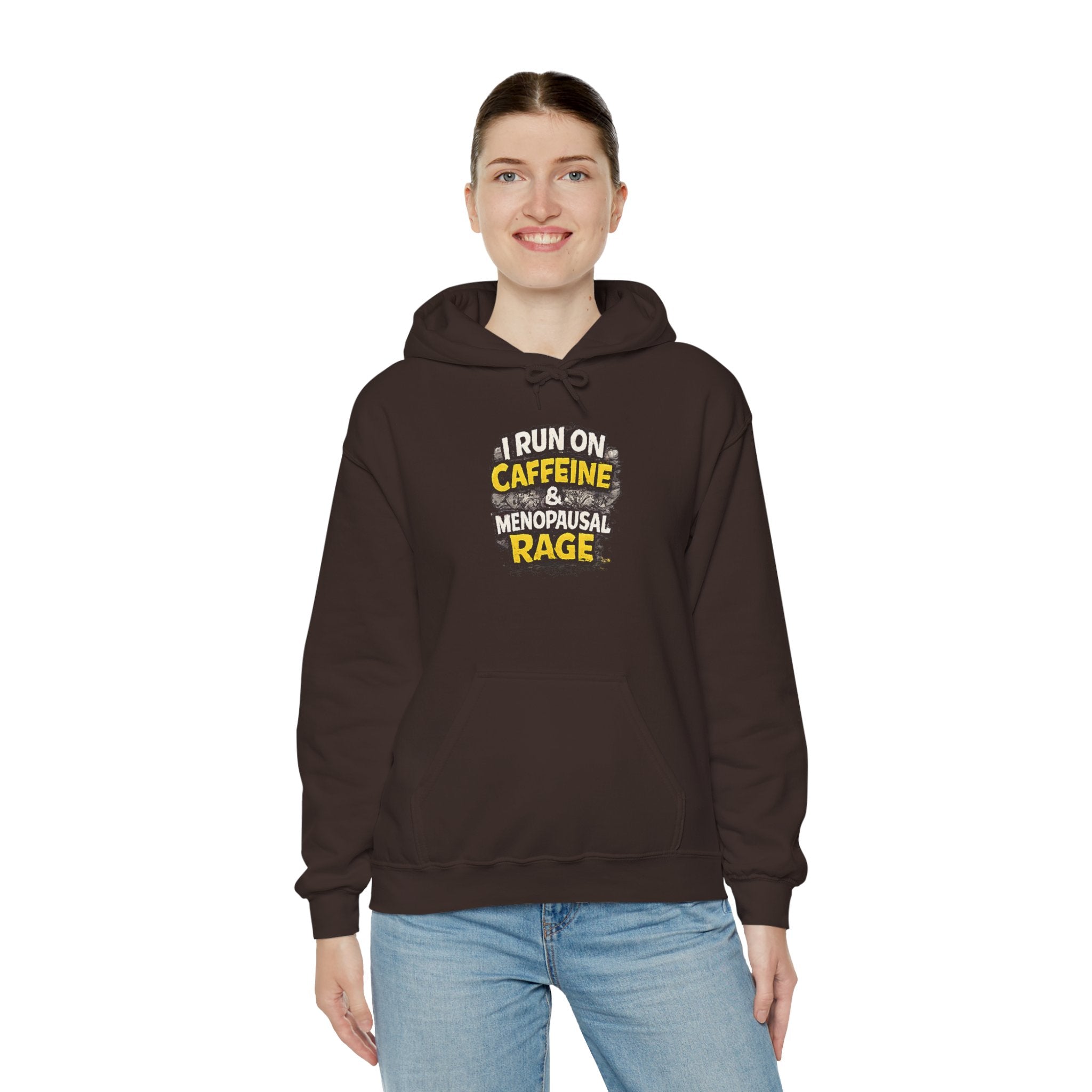 Menopause Hoodie — “I Run on Caffeine & Menopausal Rage” Funny Sweatshirt