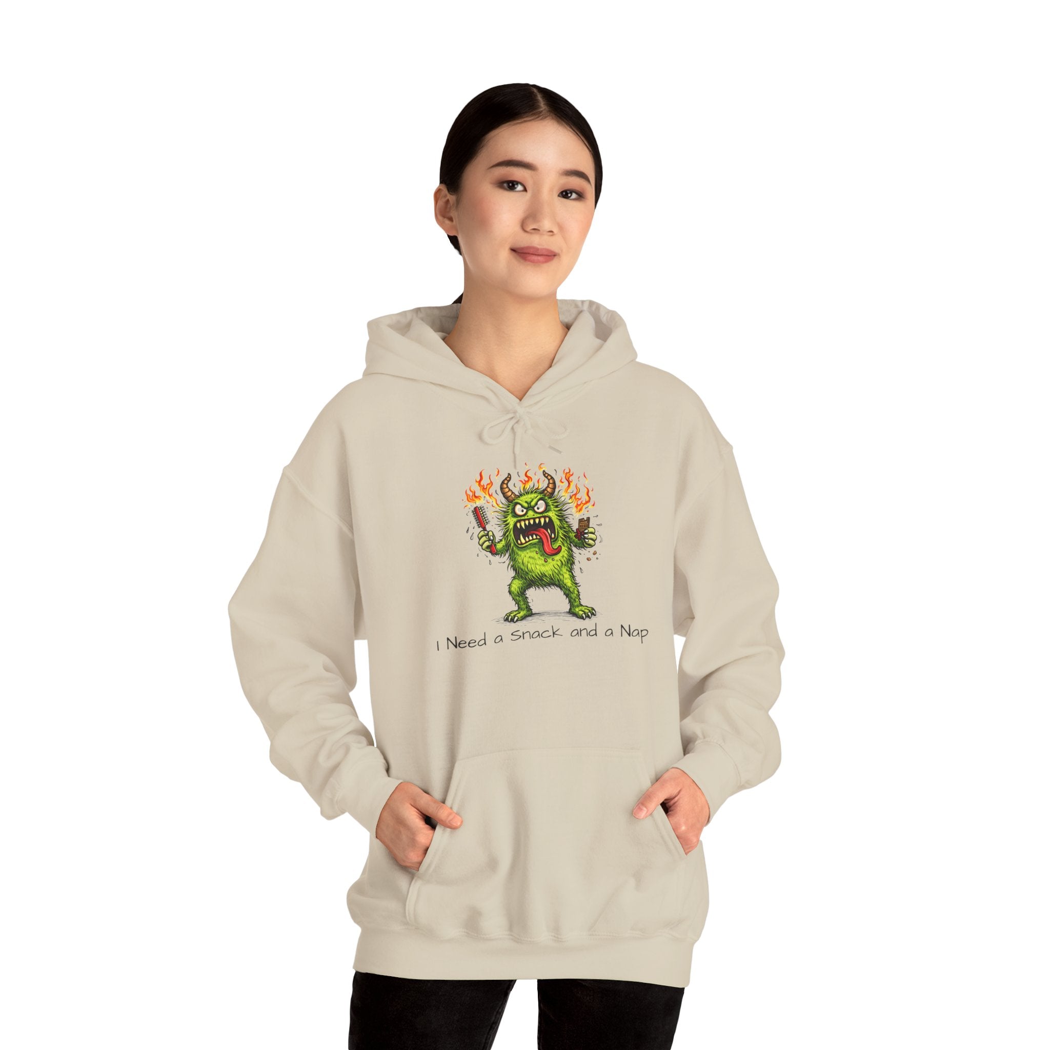 Hoodie - Meno Monster 'I Need a Snack and a Nap' Funny Monster Hoodie (Back: 'Not a Drama Queen, Just Menopausal')