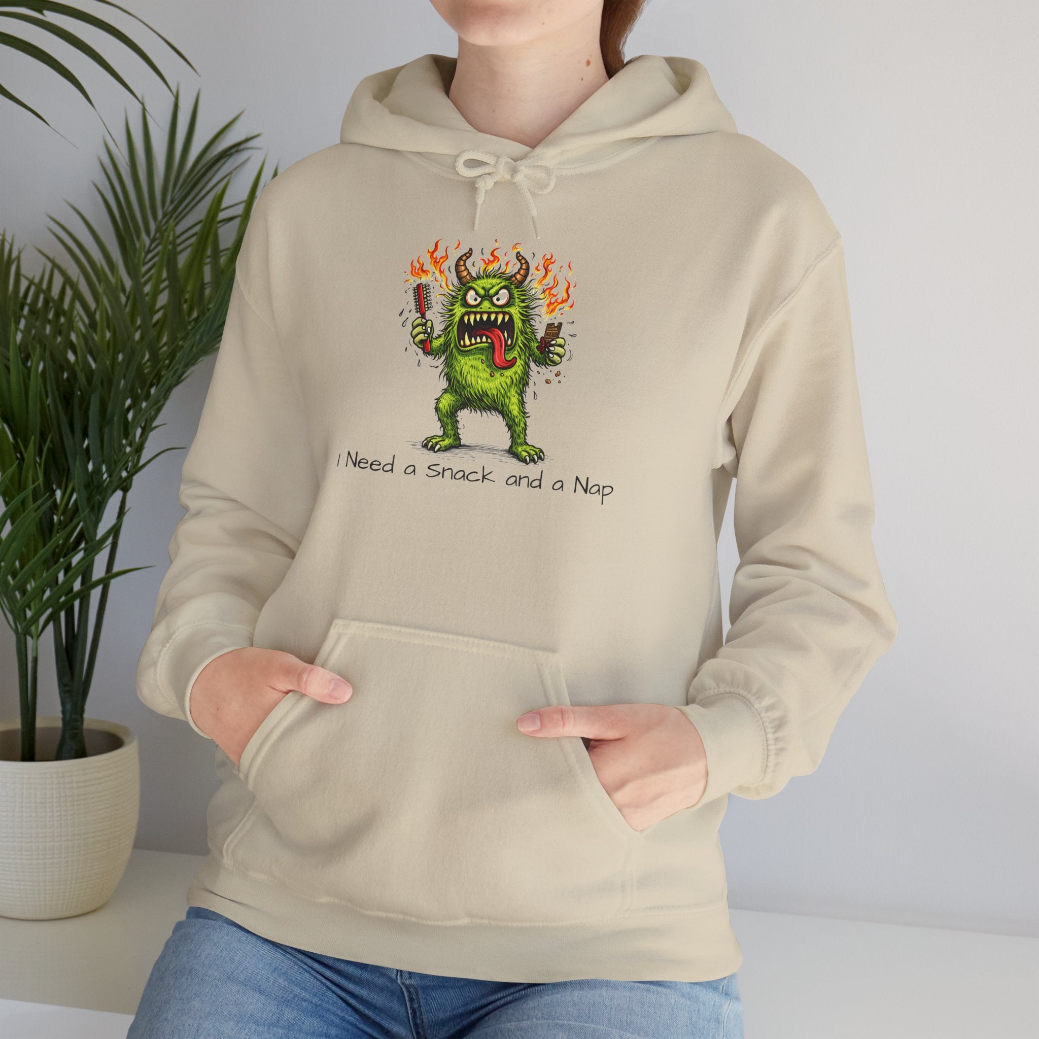 Hoodie - Meno Monster 'I Need a Snack and a Nap' Funny Monster Hoodie (Back: 'Not a Drama Queen, Just Menopausal')