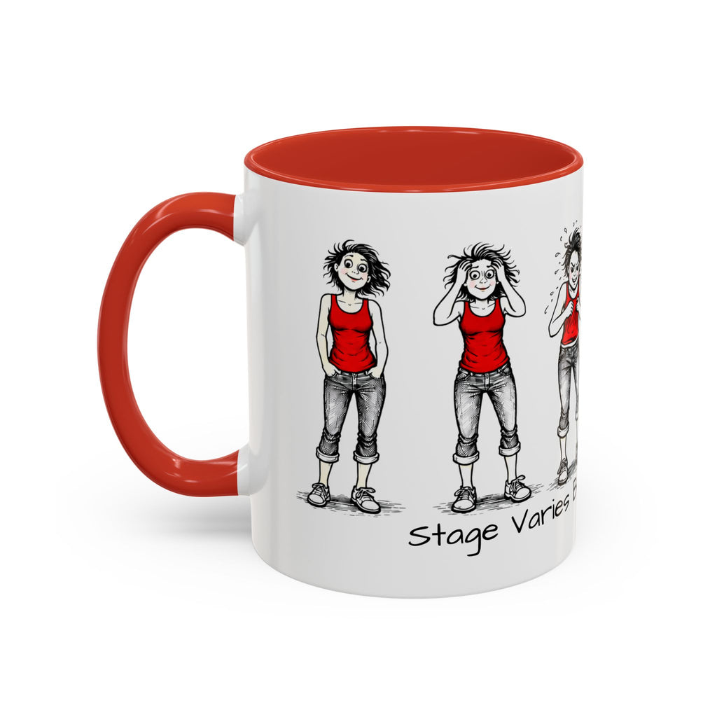 Coffee Mug — "Mood Varies By Day (Or Hourly)" Illustrated Sarcastic Cartoon USA/CAN