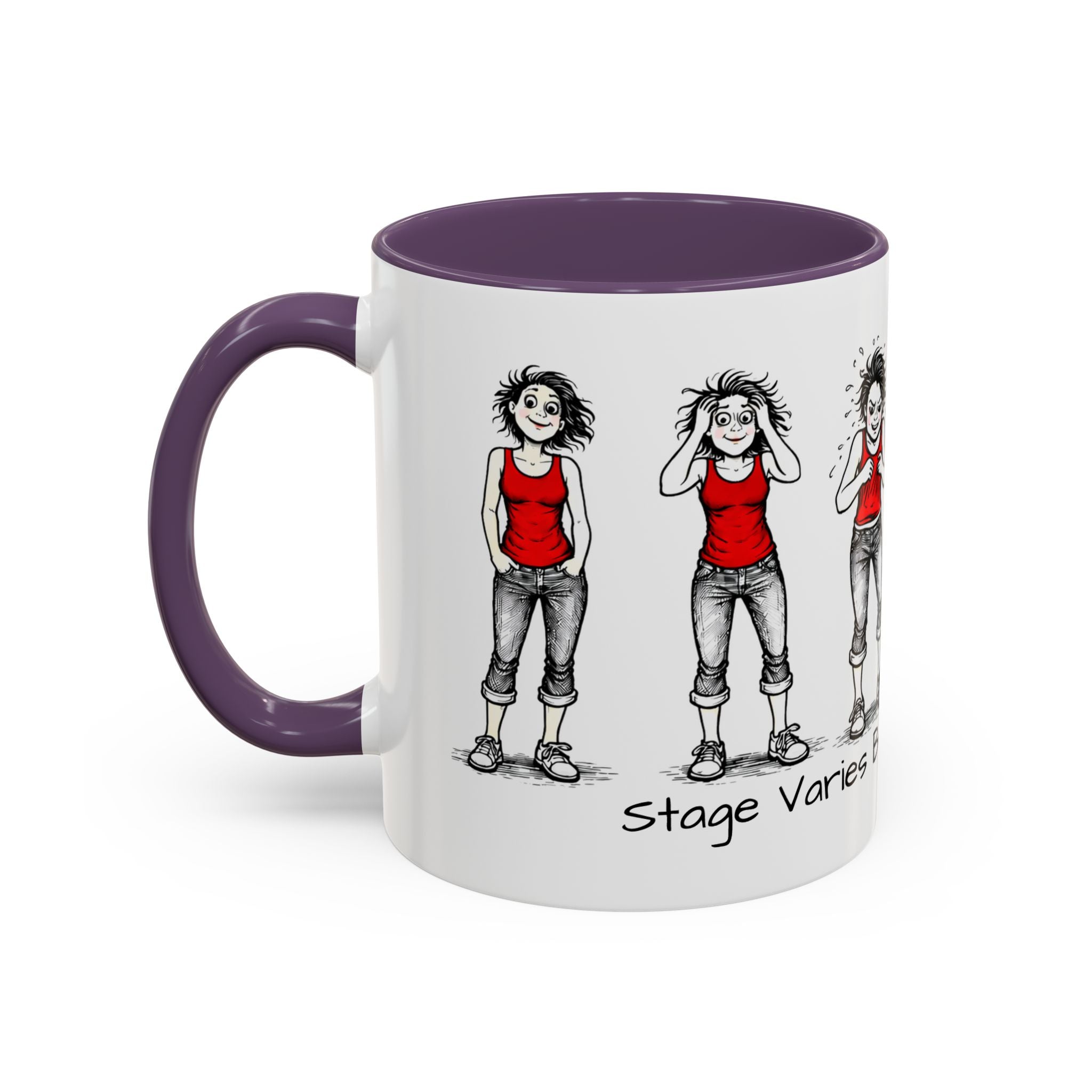 Coffee Mug — "Mood Varies By Day (Or Hourly)" Illustrated Sarcastic Cartoon USA/CAN