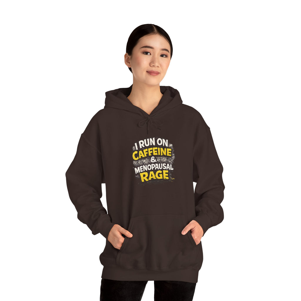 Menopause Hoodie — “I Run on Caffeine & Menopausal Rage” Funny Sweatshirt