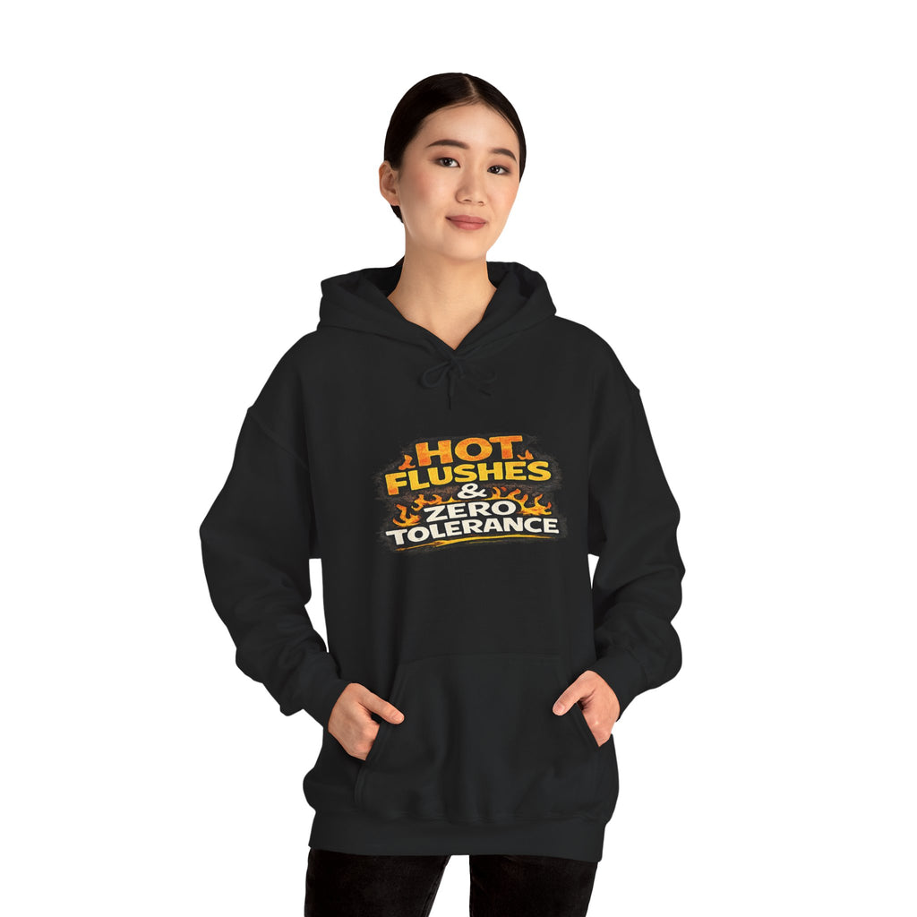 Hoodie - "Hot Flashes & Zero Tolerance" Retro Graphic Women’s Men’s Menopause Humor Pullover