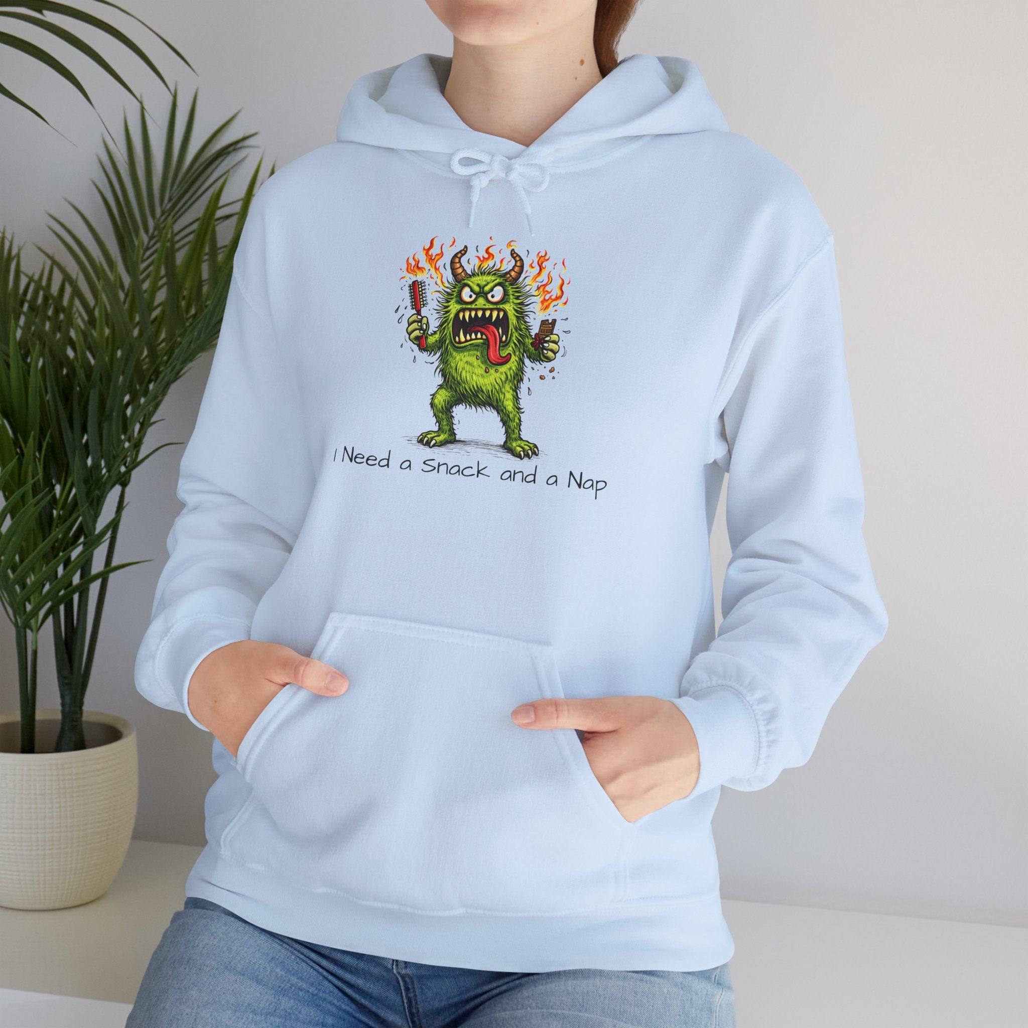 Hoodie - Meno Monster 'I Need a Snack and a Nap' Funny Monster Hoodie (Back: 'Not a Drama Queen, Just Menopausal')