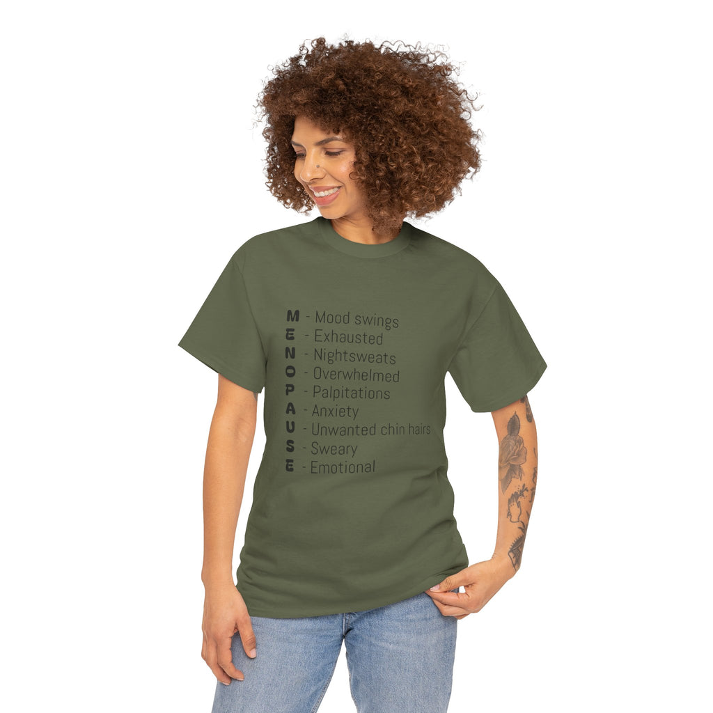 Menopause Symptoms List T-Shirt — Menopause Awareness Tee