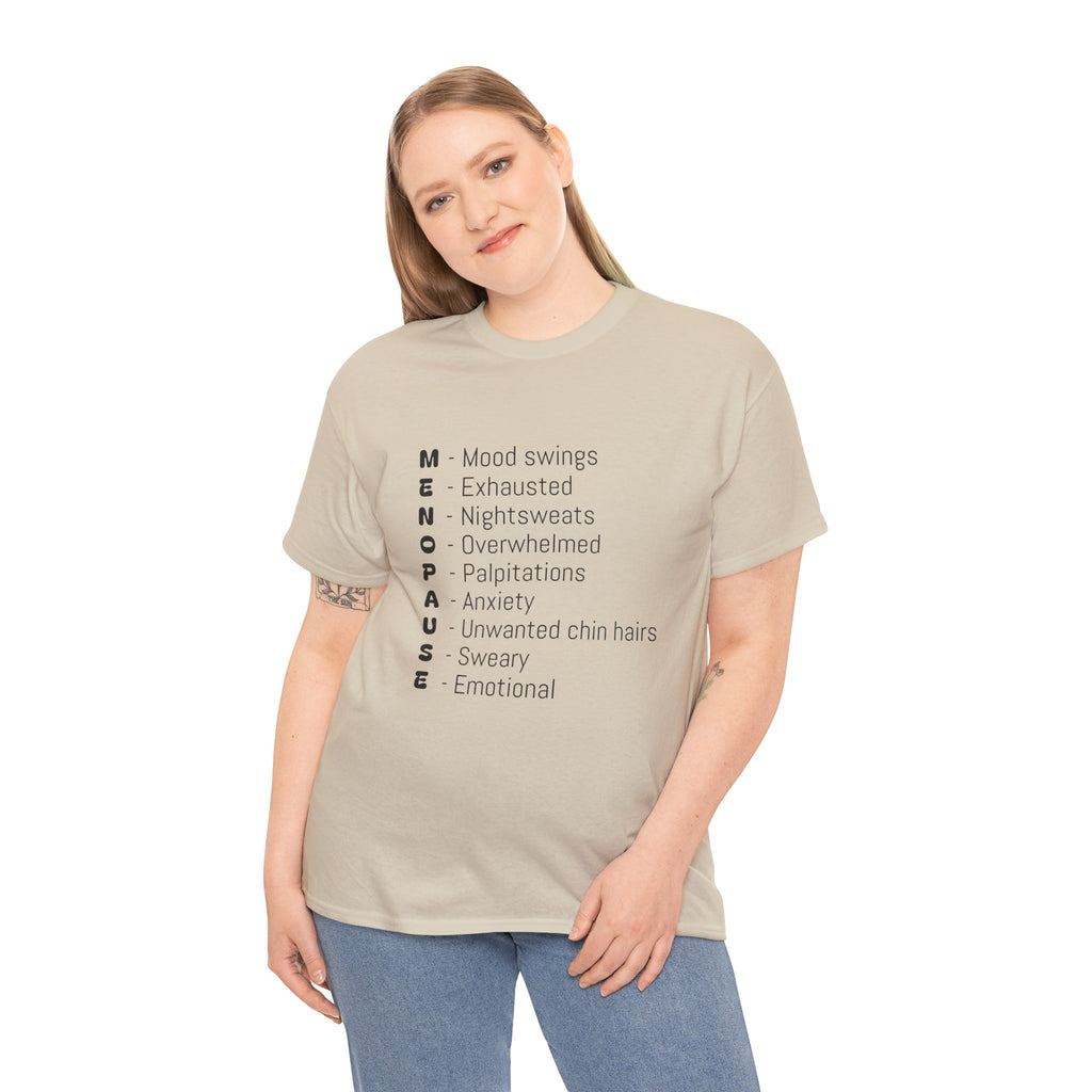 Menopause Symptoms List T-Shirt — Menopause Awareness Tee