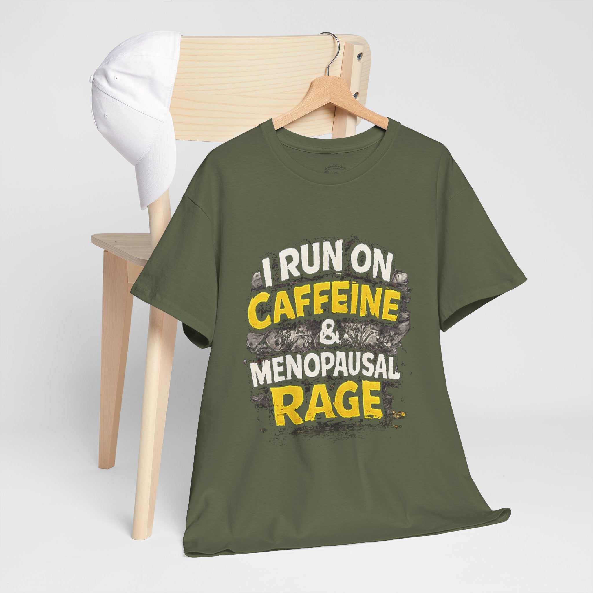 Menopause Tee — “I Run on Caffeine & Menopausal Rage” Funny Graphic T-Shirt