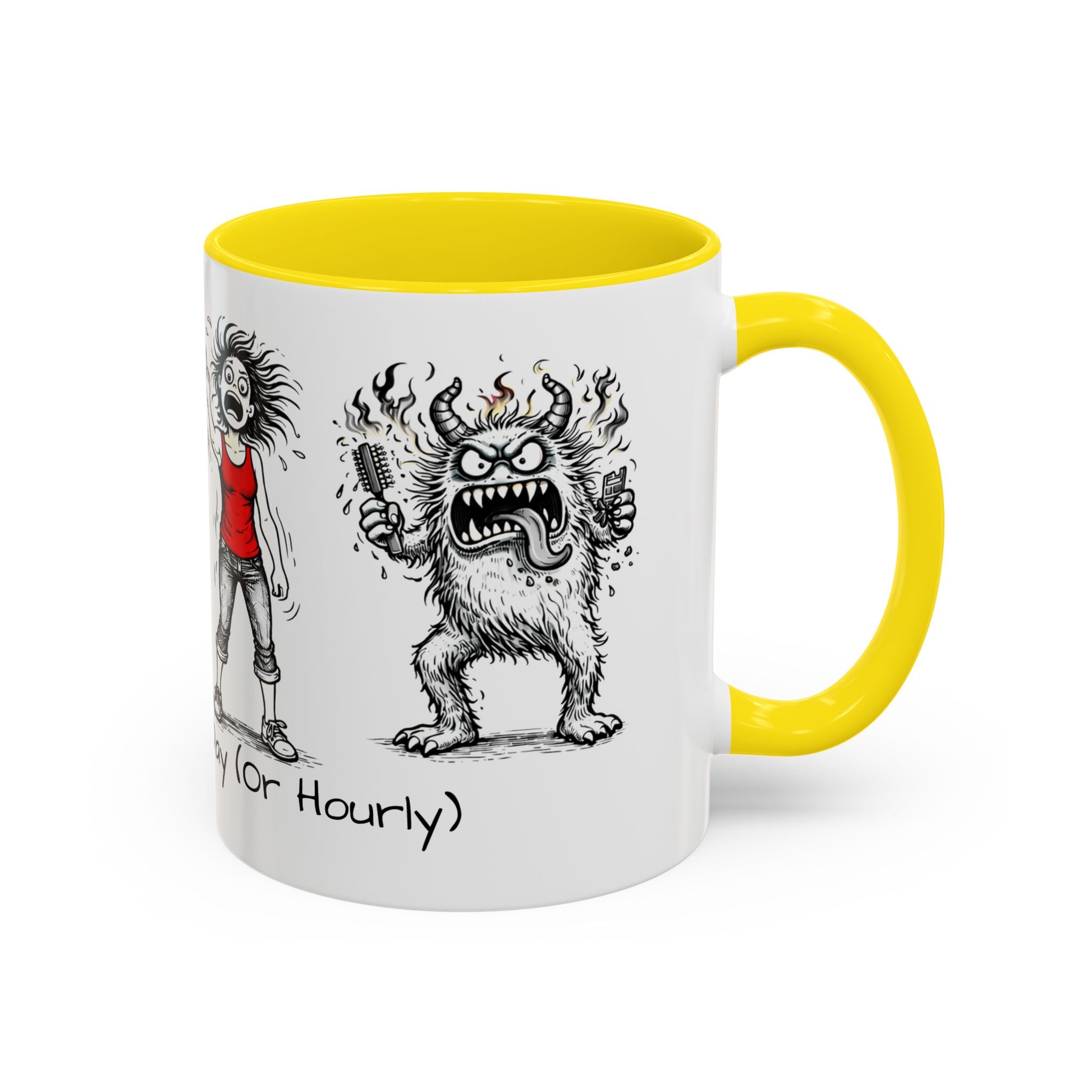 Coffee Mug — "Mood Varies By Day (Or Hourly)" Illustrated Sarcastic Cartoon USA/CAN